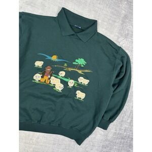 Vtg Tulchan Sweatshirt Womens Medium Green‎ Polo Shepard Sheep Flock Cottage Mom